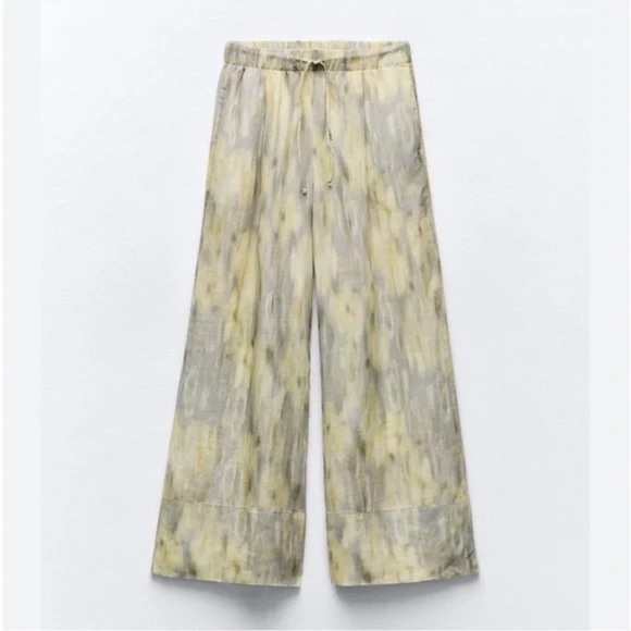 Zara Pants - Zara Beige Tie-Dye Wide-Leg Pants